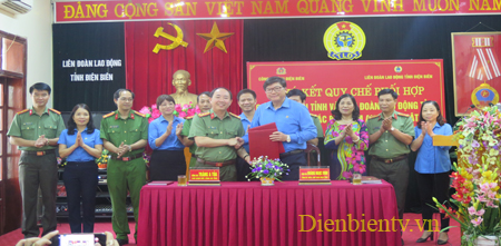Lễ ký kết chương trình phối hợp giữa Công an tỉnh và LĐLĐ tỉnh Điện Biên.