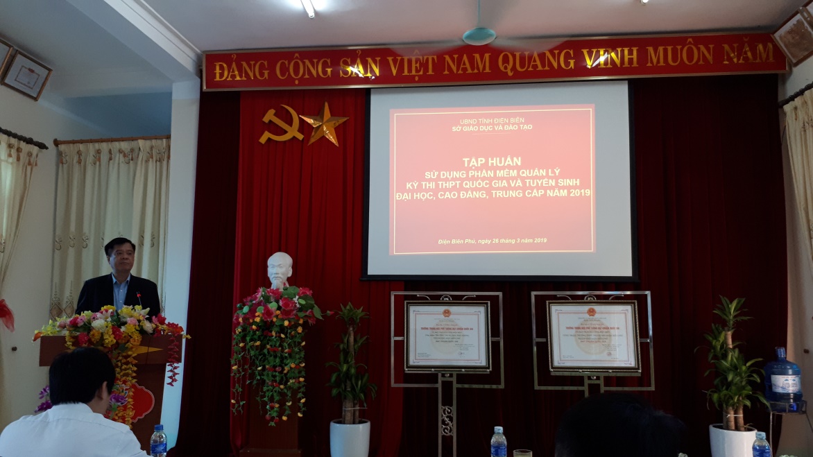 Đồng chí Nguyễn Văn Kiên - Giám đốc Sở Giáo dục và Đào tạo phát biểu chỉ đạo tại Hội nghị tập  huấn sử dụng phần mềm Quản lý thi THPT quốc gia năm 2019
