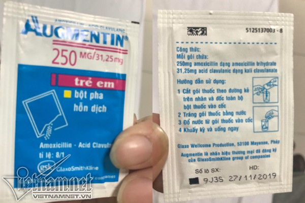 Gói thuốc Augmentin được y tá cấp phát cho con gái anh K. (Ảnh: Vietnamnet)